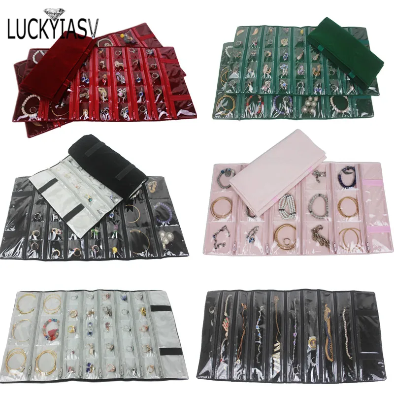 Tragbare große Reises chmuck Rollt asche Anhänger Halskette Armband Kette Lagerung Trage tasche Uhr Armreif Ring Ohrring Veranstalter Image