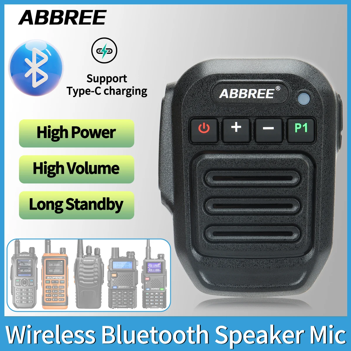 ABBREE Drahtloses Bluetooth-Lautsprechermikrofon Handmikrofon Typ C Hochleistungs-Baofeng UV-5RH 21 Quansheng UV-K5(8) Walkie Talkie Image