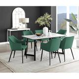 East Urban Home Carzon Marble Effect Melamine Dining Table & Chairs - Luxury Velvet Dining Chairs Upholstered/Metal in Gray/White | Wayfair