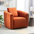 Barrel Chair - Mercer41 Deria 30.5"Wide Modern Soft Velvet Upholstered Swivel Armrest Barrel Chair w/ Pillow in Orange | Wayfair