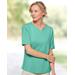 Blair Women's Coastal Cotton Notched Neckline Elbow-Sleeve Tee - Green - 1X - Womens