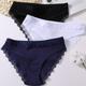 3pcs Slips Côtelés À Bordure En Dentelle, Culottes Intimes Confortables Et Respirantes, Lingerie Et Sous-vêtements Pour Femmes