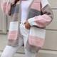 Plus Size Casual Cardigan, Women's Plus Colorblock Hollow Out Long Sleeve Open Front Cardigan