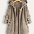 Solid Color Mid-length Thicken Warm Blend Coat, Casual Button Front Long Sleeve Outerwear, Women's Clothing