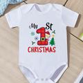 Christmas Baby Clothes Newborn Onesie For Baby Boys And Girls Cute Cartoon Letter Print Short Sleeve Romper