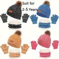 3pcs/set Winter Children's Warm Plus Velvet Scarf Baby Knitted Hat Hat Gloves For 2-8 Years