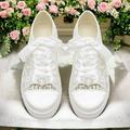 Femme Chaussures de mariage Basket Soirée Chaussures de mariée Strass Fleur de satin Lacet Talon Plat Bout rond Le style mignon Décontractées Confort Dentelle Satin Lacet Blanche Ivoire