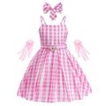 poupée Robe Costume de Cosplay Gants Fille Cosplay de Film Rétro Vintage Rose Vif Robe à carreaux rose Tenue Rose Rose Le Jour des enfants Mascarade Robe Gants Nœud papillon