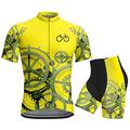 21Grams Homme Maillot et Cuissard Velo Cyclisme Manche Courte VTT Vélo tout terrain Vélo Route Jaune Bleu Orange Graphic Vélo Ensembles de Sport La peau 3 densités Respirable Evacuation de l'humidit