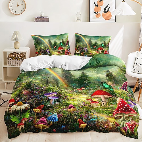 Pilzwald-Bettbezug-Set, bedrucktes Bettwäsche-Set, Bettbezug-1 Bettbezug, 2 Kissenbezüge oder 1 Kissenbezug, Bettwäsche-Set Image