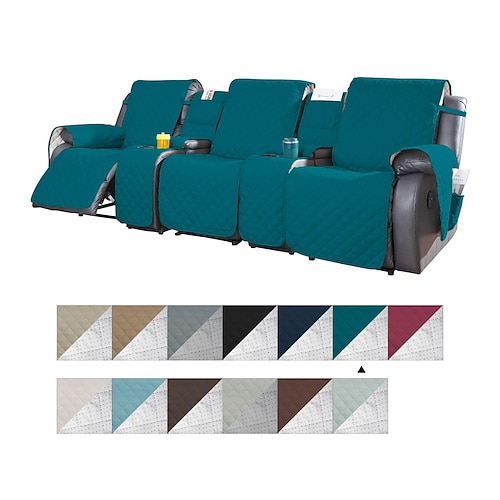 Bezüge für 3-Sitzer-Liegesessel mit Konsole, burgunderfarbener Sofabezug, Couchhandtuchmatte für 2- oder 3-Sitzer-Liegesessel, rutschfester Liegebezug für Haustiere mit elastischen Bändern Image