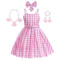 Puppe Kleid Cosplay Kostüm Handschuhe Mädchen Film Cosplay Retro Vintage Intensives Rosa Rosa kariertes Kleid Rosa Outfit Rosa Kindertag Maskerade Kleid Handschuhe Schleife