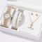 Damen-Quarzuhr, 5-in-1-Luxus-Bling-Strass-Armbanduhr mit Armband-Set, Chronograph-Dekoration, Edelstahl-Armbanduhr