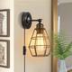 LED Wall Lamp Plug-in Wire Cage Wall Lamp Industrial Wall Lamp with Plug Cord Rustic Wall Lamp On/Off Switch Retro Wall Lamp for Headboard Bedroom