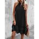 Women's Black Dress Ruffle Date Vacation Mini Dress Solid Halter Neck Sleeveless Summer