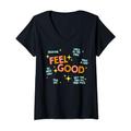 Damen Feel Good 70’s Vintage Retro Design Groovy Feeling T-Shirt mit V-Ausschnitt