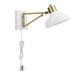 Globe Electric 51344 1-Light Plug-in or Hardwire Swing Arm Wall Sconce White Brass Accents White Cloth Cord Wall Lighting Wall Lights for Bedroom Kitchen Sconce Wall Lighting Bulb Not Included
