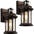 YINCHEN Outdoor Light Fixture with Motion Sensor 2 Packs Oil Rubbed Bronze Dusk to Dawn Garage Lighting Exterior Wall Sconce 100% Aluminum Outside Porch Lights for House with Tempered Ripple Glass