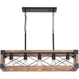 Farmhouse Kitchen Island Lighting 5-Light Dining Room Light Fixture Farmhouse Linear Chandelier with Solid Wood for Dining Room Kitchen Bar Pool Table