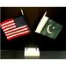 Made in USA. 1 American and 1 Pakistan Miniature Country Rayon 4 x6 Office Desk Flag. Little Hand Waving Table Flag Includes Crossed White Flag Stand With 2 Small 4 x6 Mini Stick Flags