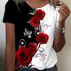 Rose Print Color Block T-shirt, Casual Crew Neck Short Sleeve T-shirt, Women's Clothing