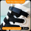 1pair Style Magnetic Buckle No Tie Shoe Laces No Tie Black Widen Stretch Shoelaces Lazy Shoelace Free Elastic Shoe Lace Flat Laces Shoe Accessories Shoelaces For Adults Shoes