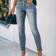 Women's Ripped Stretchy Button Fly Pocket Skinny Leg Jeans, Casual Denim Pants