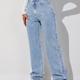 Light Blue Versatile Straight Jeans, Loose Fit Slash Pockets Baggy Denim Pants, Women's Denim Jeans & Clothing