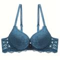 Lace Mesh Hollow Everyday Bra, Comfort & Mature Double Strap Thick Cup Push Up Intimates Bra, Women's Lingerie & Underwear
