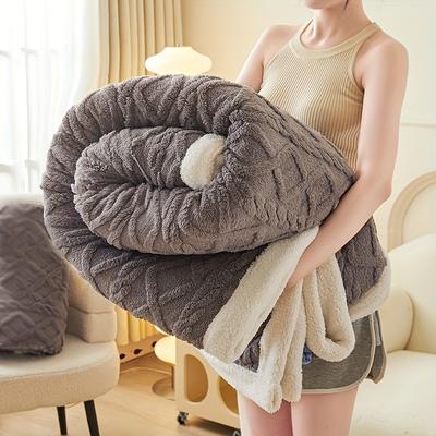 TEMU 1pc Double-sided Fleece Bed Blanket, Autumn And Winter Thickened Sofa Blanket, Air Conditioning Blanket, Suitable For All , Christmas Present Image