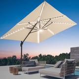 FLAME&SHADE 10*10FT Square Cantilever LED Umbrella For Your Outdoor Space â€“ Solution-Dyed Fabric Aluminum Frame and Innovative 360Â° Rotation System Sand