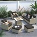 Vcatnet 5 Pieces Outdoor Patio Furniture Sectional Sofa Conversation Set with Cusions and Fire Pit Table for Garden Poolside