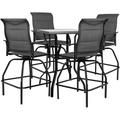 LEVELEVE Patio Bar Set 5pcs Swivel Bar Stools Outdoor Bistro Textilene Furniture Stability All-Weather Set with Height Table (5 Grey Padded)
