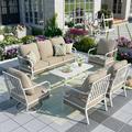 Summit Living 7-Seater Patio Conversation Set Metal Outdoor Furniture with Swivel Chair Sofa Beige