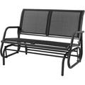 Patio Outdoor Glider Bench High Backrest and Breathable Mesh Fabric Yard Porch Loveseat Outside Rocking Swing Chair Heavy Duty Metal Clearance Black
