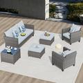 Vcatnet 6 Pieces Outdoor Patio Furniture Sectional Sofa All-weather Conversation Set with Coffee Table for Garden Poolside Gray