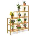 Bomrokson Bamboo Shelf Bathroom Multifunctional 5-Tier Bamboo Plant Stand Storage Organizer Rack Plant Display Stand with Several Storage Cabinet