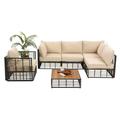 Grand patio 6-Piece Wicker Patio Furniture Set All-Weather Outdoor Conversation Set Sectional Sofa with Water Resistant Beige Thick Cushions and Coffee Table
