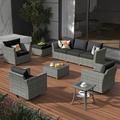 Vcatnet Direct 9 Pieces Outdoor Patio Furniture Sectional Sofa All-weather Conversation Set with Swivel Rocking Chairs and Coffee Table for Garden Poolside Black