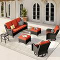 Vcatnet Direct 6 Pieces Outdoor Patio Furniture Sectional Sofa All-weather Conversation Set with Swivel Rocking Chairs and Coffee Table for Garden Poolside Orange