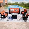 Vcatnet Direct 6 Pieces Outdoor Patio Furniture Sectional Sofa All-weather Conversation Set with Swivel Rocking Chairs and Fire Pit Table for Garden Poolside Orange