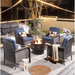 Vcatnet 5 Pieces Outdoor Patio Furniture All-weather Wicker Conversation Set with Wood Burning Fire Pit for Garden Poolside Denim blue