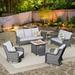 Vcatnet Direct 6 Pieces Outdoor Patio Furniture Sectional Sofa All-weather Conversation Set with Swivel Rocking Chairs and Fire Pit Table for Garden Poolside Gray