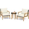 3 Pieces Patio Furniture Set Outdoor Rattan Chair Set with Side Table Cushion Tempered Glass Solid Wood Frame Wicker Patio Conversation Set for Backyard Poolside Balcony