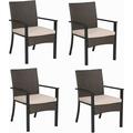 durable Outdoor Patio Dining Set 9 PCS Patio Furniture Set with Extendable Metal Table and 8 Rattan Wicker Chairs Beige Cushion