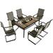 durable 7 Pieces Patio Dining Furniture Set Outdoor High Back C Spring Motion Sling Chairs with Cotton-Padded Set of 6 Outdoor Rectangular Steel Dining Table with Umbrella Table
