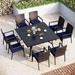 & William 9 Pieces Patio Dining Set for 8 Outdoor Dining Furniture with 1 X-large E-coating Square Metal Table and 8 Rattan Chairs with Cushions Outdoor Table & Chairs for Porch