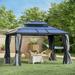 10 x 12 Hardtop Gazebo Canopy with Polycarbonate Double Roof Aluminum Frame Permanent Pavilion Outdoor Gazebo with Netting and Curtains for Patio Garden Backyard Deck Lawn Gray