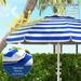 Height Adjustable Beach Umbrella with Cup Holders and Hooks UV 40+ Protection Outdoor Sunshade with Umbrellas Carry Bag for Patio Garden Pool Backyard Blue White Stripe