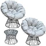 Patio Wicker Papasan Swivel Chair Sectional Set with Cushion and Frame Base Rattan Comfy Outdoor Loveseat Gray Outdoor Indoor Dorm Living Room for 2 Person 6081-PC03-EY